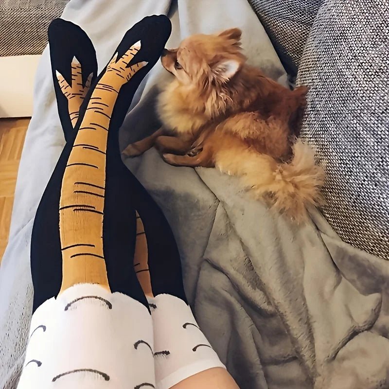 Women's Cartoon Chicken Claw Knee High Socks - 1/2 Pairs Funny Sports Long Tube - lily supply