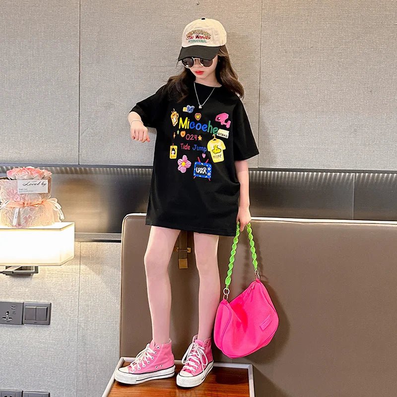 New Girls Cotton T-Shirt Short Sleeve Loose Style Summer Kids Printed Tee Tops Children Casual Tshirts for Teen Girl Clothes - lily supply