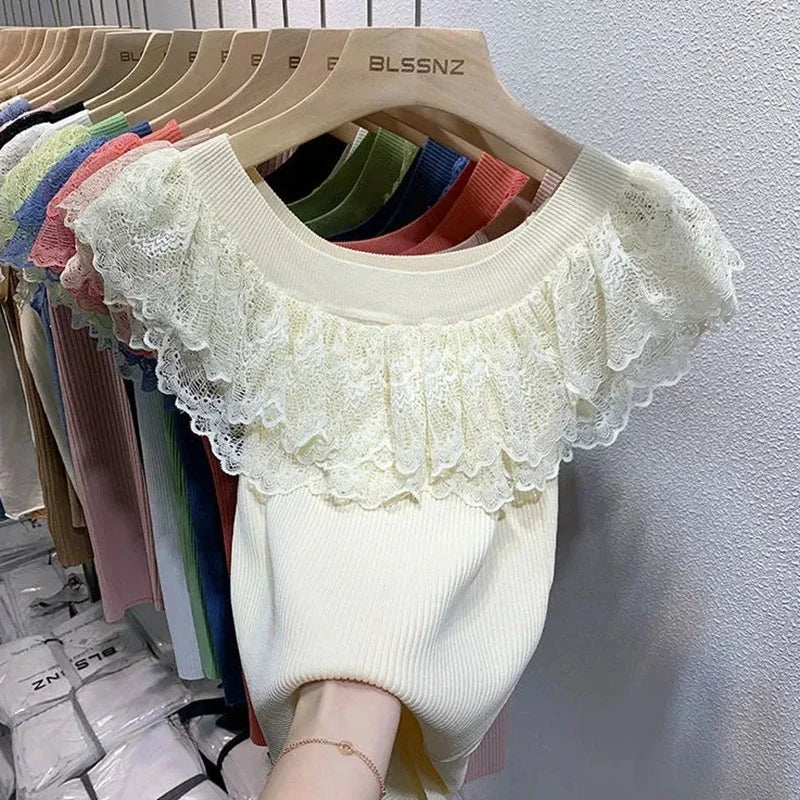 Women's Casual Lace T-Shirt Korean Fashion