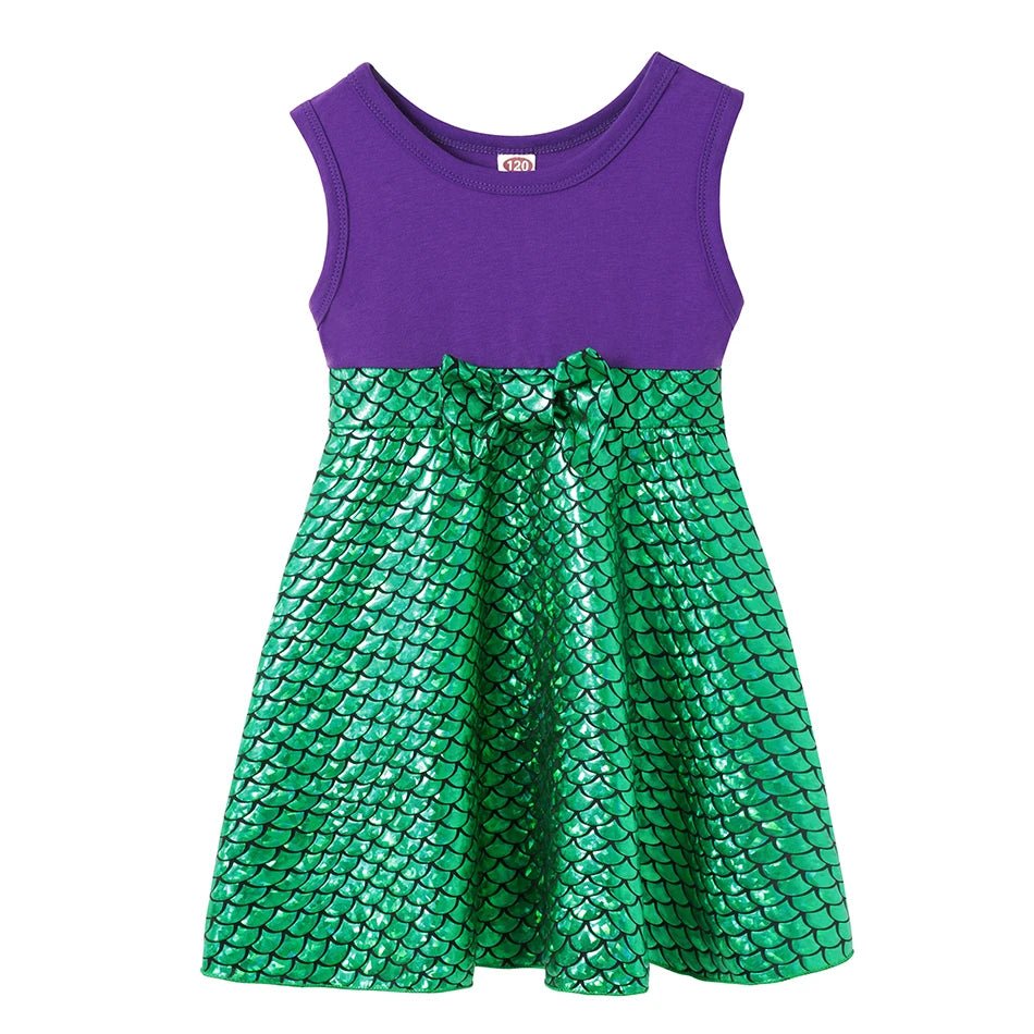 Children's Casual Dress for Girls Mermaid Rapunzel Dress One - Shoulder Sling Short Sleeve Princess Costume Summer Casual Vest - lily supply