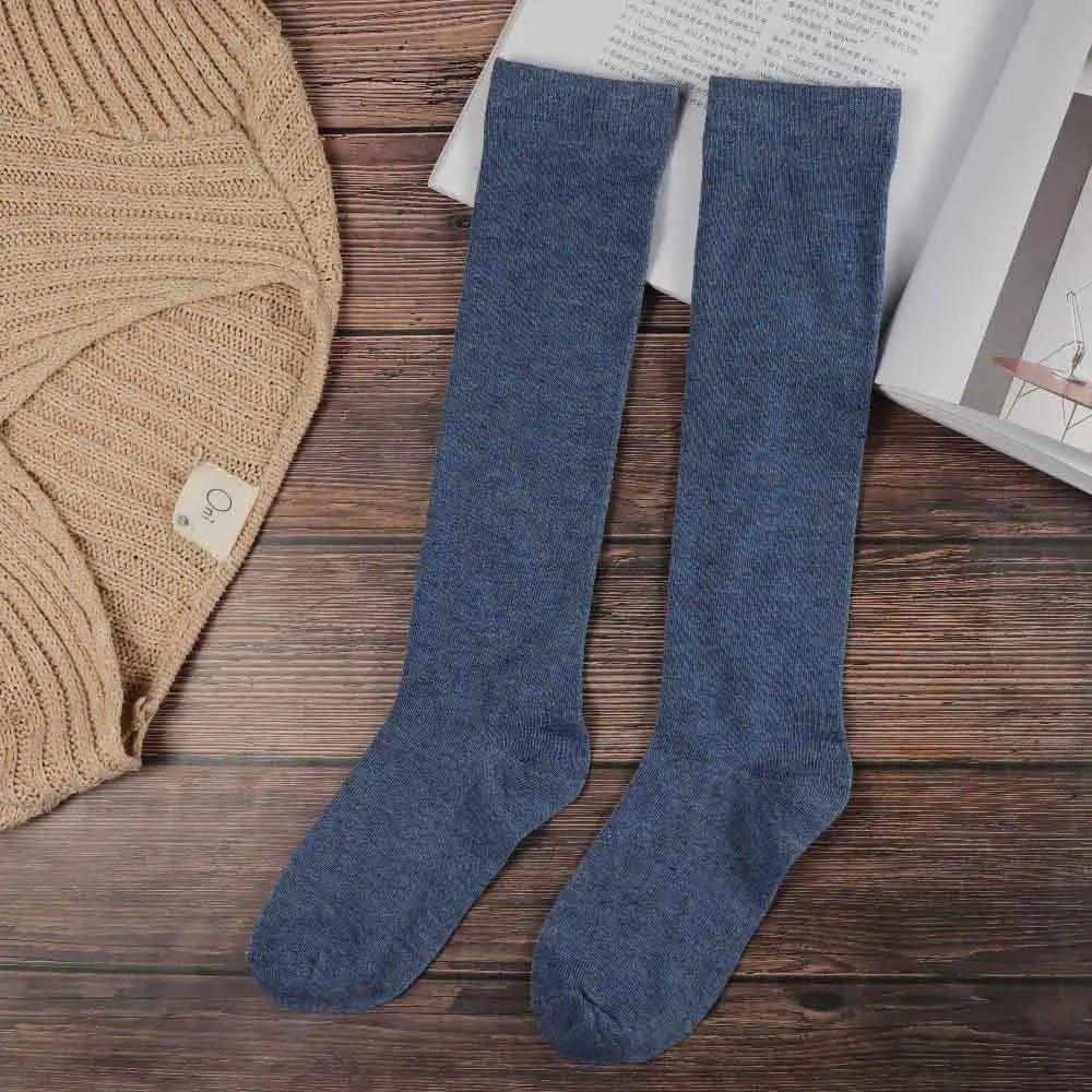 Women's JK Cotton Knee High Long Socks - Solid Colour Black White Calf Socks - lily supply