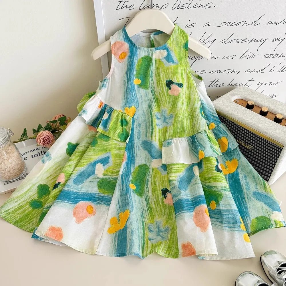 Girls Floral Ruffled Sleeveless Casual Dress | Summer Kids Dress Ages 4 - 7Y - lily supply