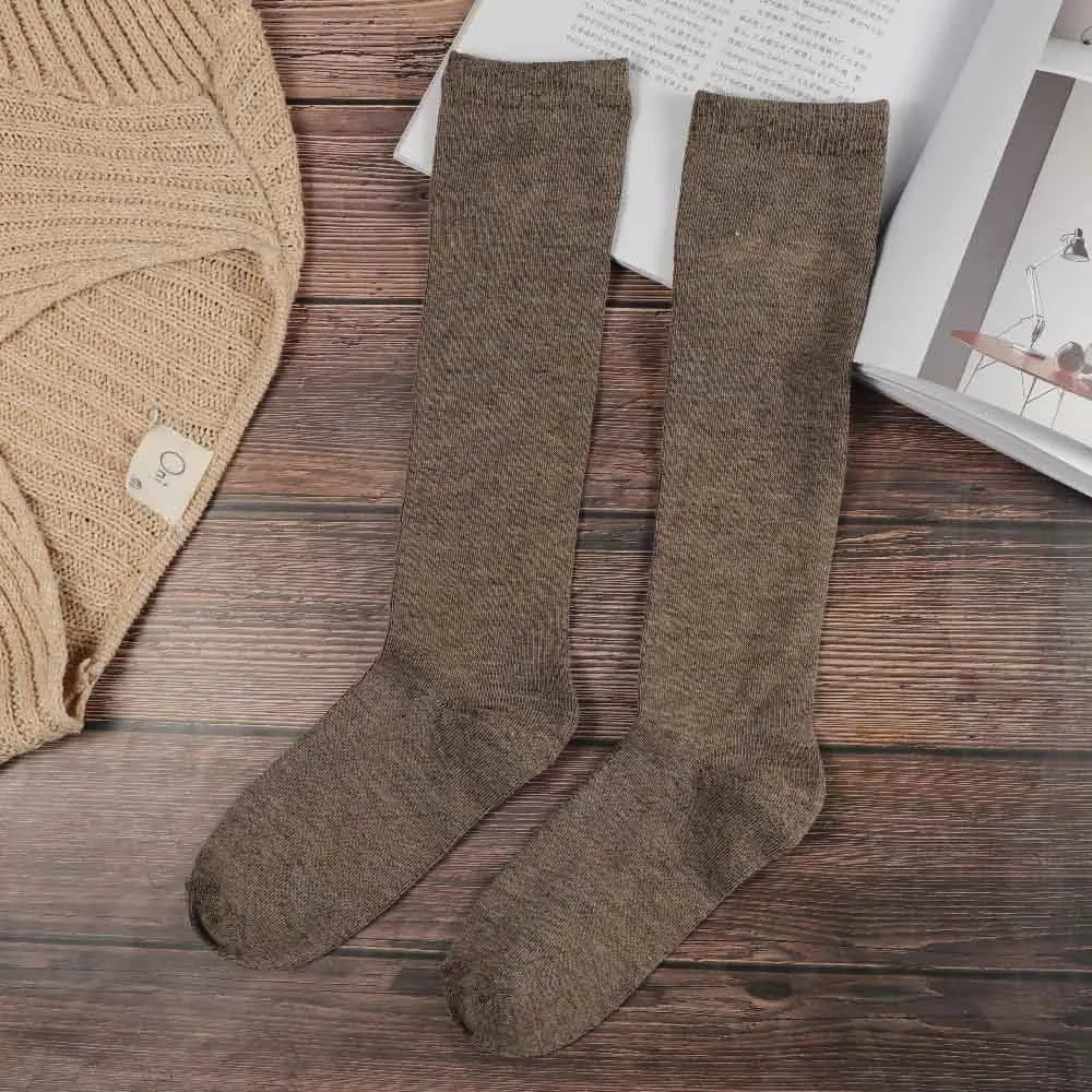 Women's JK Cotton Knee High Long Socks - Solid Colour Black White Calf Socks - lily supply