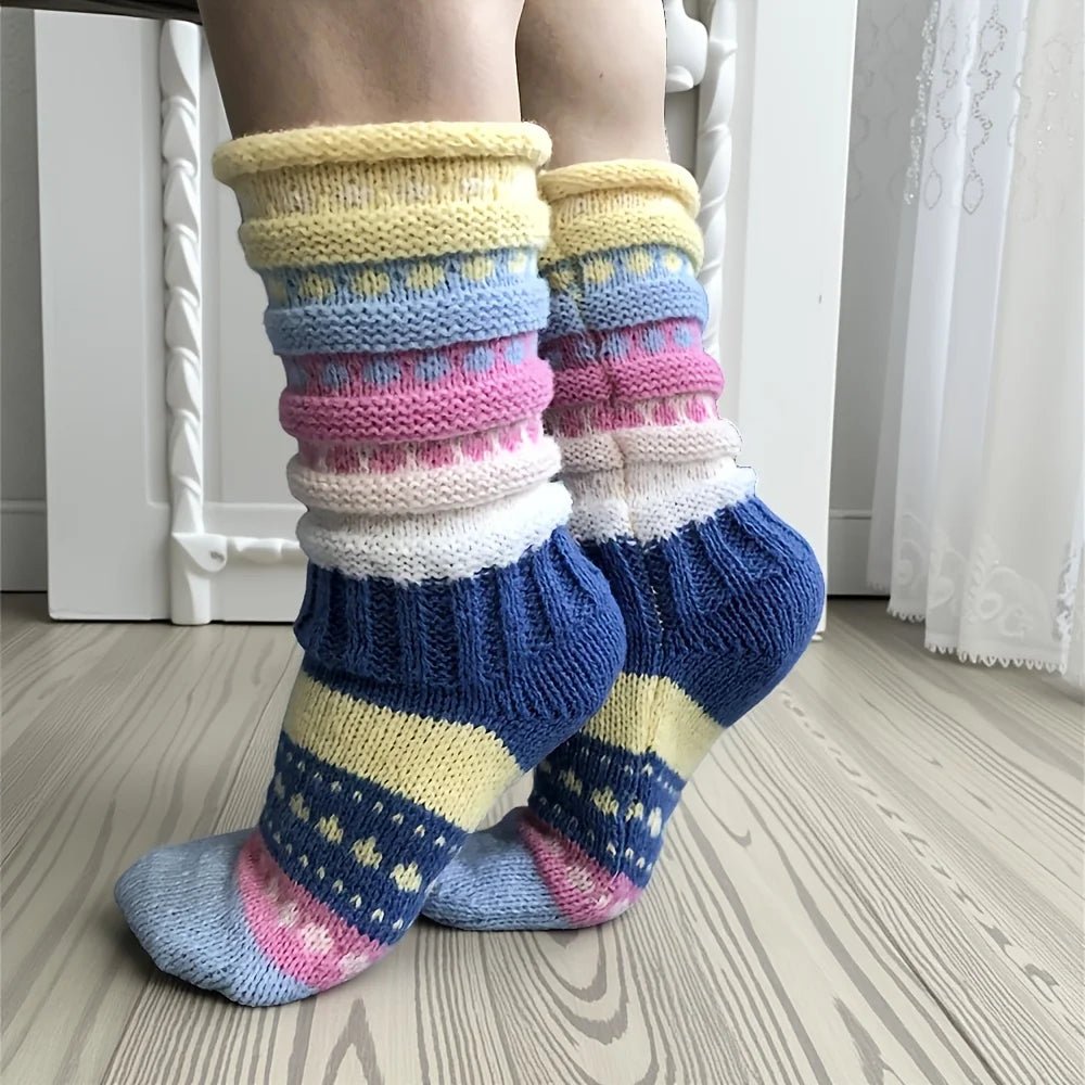 1 Pair Trendy Women's Colorful Striped Socks - lily supply