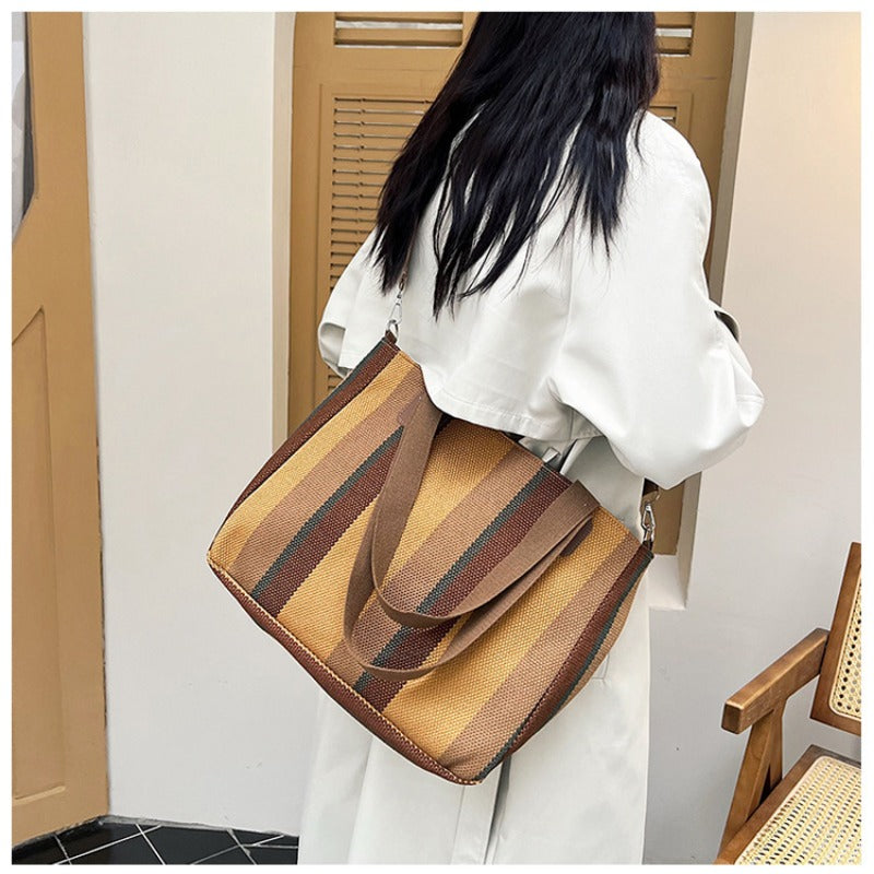 Women's Striped Canvas Crossbody Shoulder Bag - Large Tote 2023