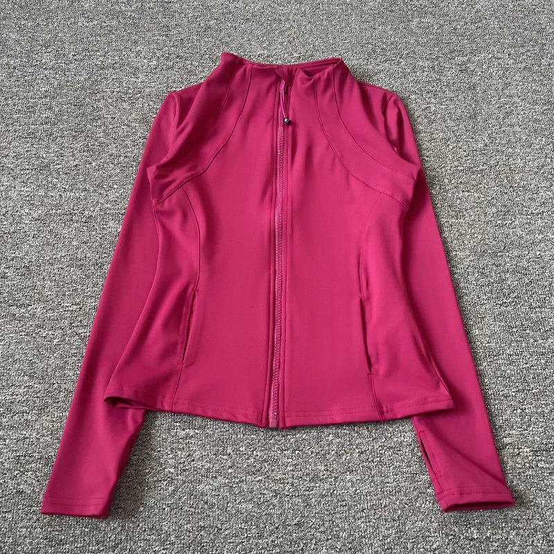 Women's Quick Dry Zip Running Jacket - Slim Fit Yoga Training with Thumb Hole