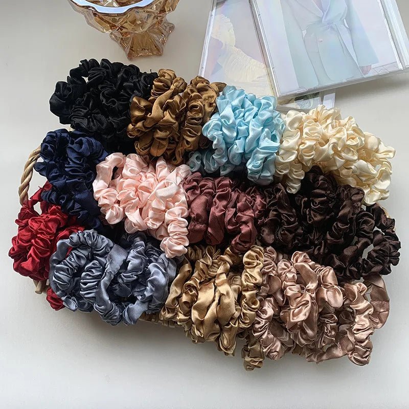 3pcs Silk Satin Solid Colour Pleated Scrunchies Set - lily supply