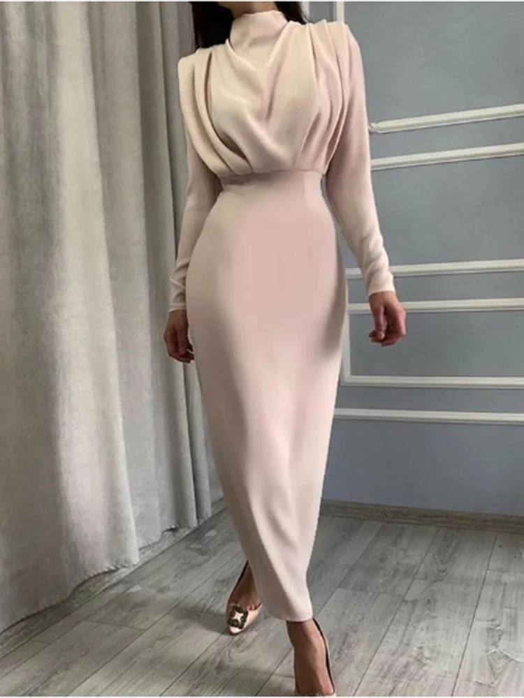 Women's Pleated Long Sleeve High Waist Dress