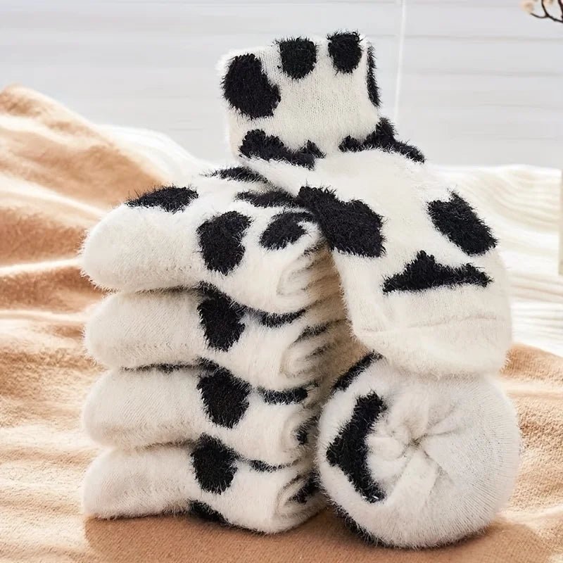 Women's Cute Cow Print Warm Plush Socks – Fluffy Novelty Socks - lily supply