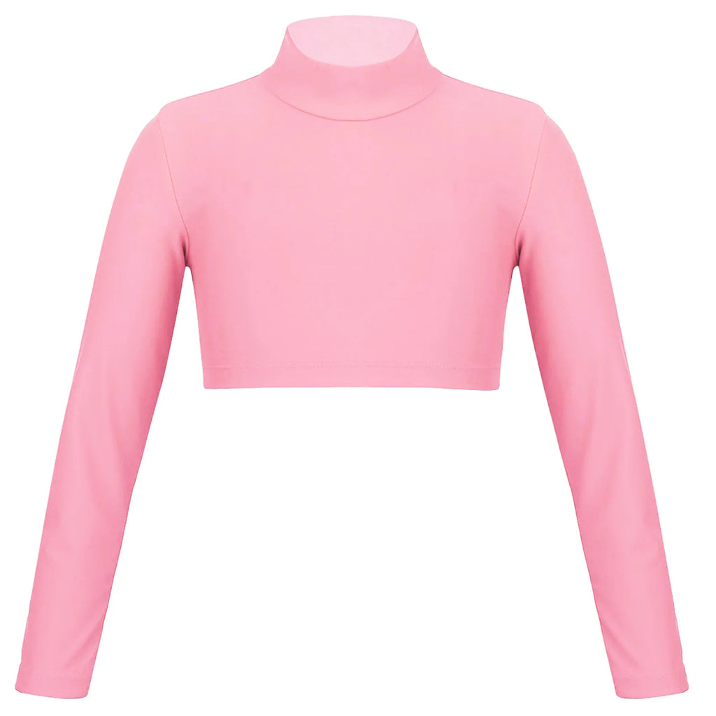 Kids Girls Crop Tops Girl's T-Shirts Top Long Sleeves Tshirts Ballet Gymnastics Dance Wear Children Sports Fitness Tops Tees - lily supply