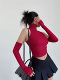 Women's High Neck Pleated Y2K Crop Top