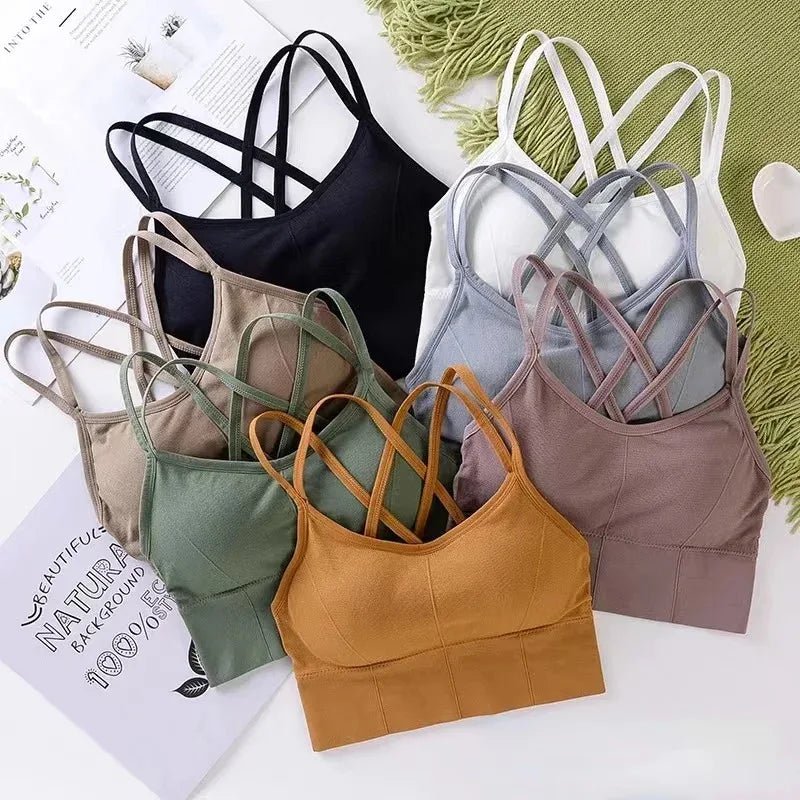 Sexy women Tops back cross strap tank top push up running sports bra breathable soft fitness beauty solid color yoga bra - lily supply