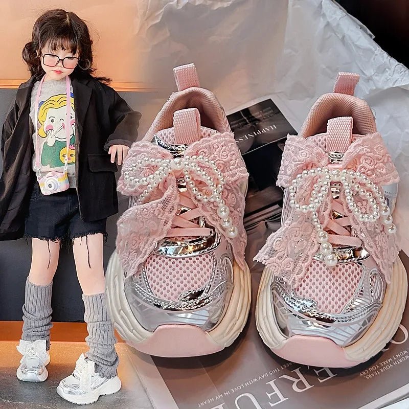 Girls Sports Shoes with Sweet Mesh Bow Kids Running Shoes Breathable 2026 New Fashion Children Sneakers Princess Style Cute - lily supply