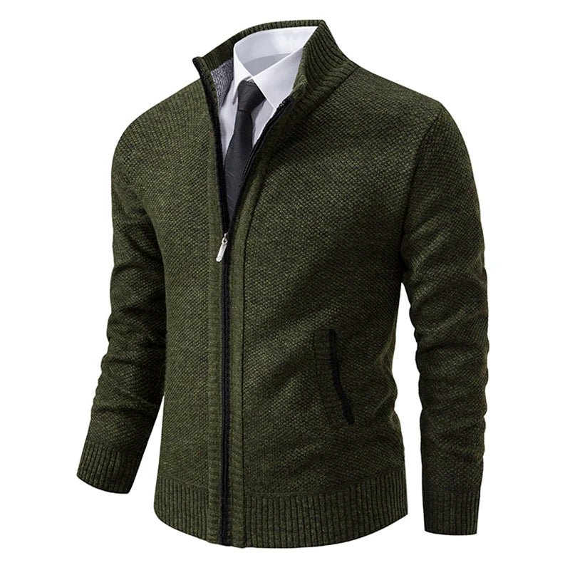Men's Fleece Zip Stand Collar Cardigan - lily supply