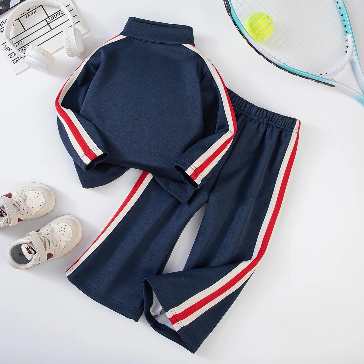 Girls Spring Autumn Two - Piece Set Sporty Long Sleeve T-Shirt with Flared Pants Casual Outerwear for Kids - lily supply