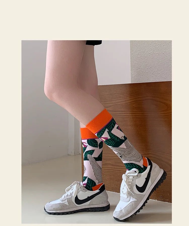 Women's Plant, Hedgehog & Sloth Print Socks – Trendy Casual Socks - lily supply