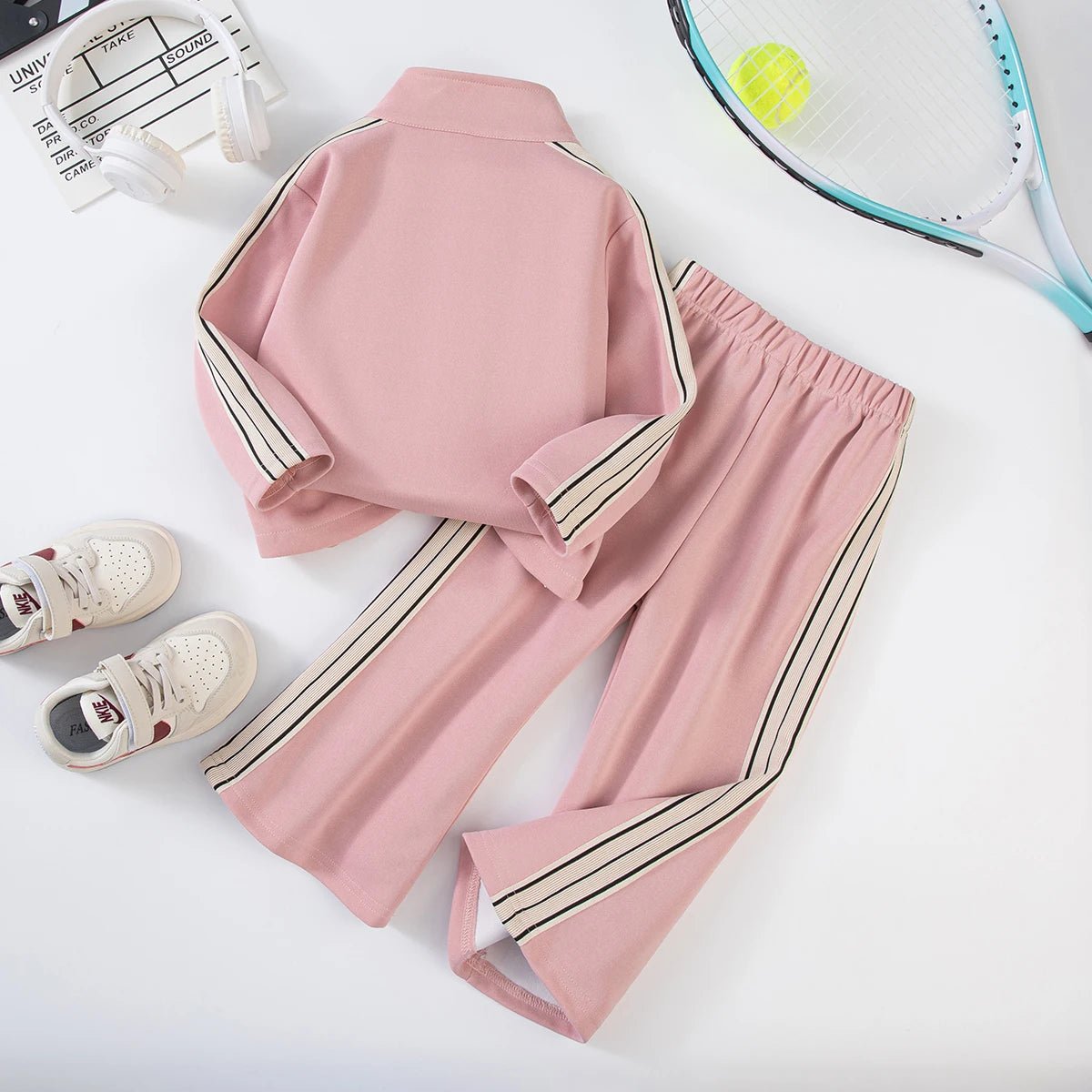 Girls Spring Autumn Two - Piece Set Sporty Long Sleeve T-Shirt with Flared Pants Casual Outerwear for Kids - lily supply