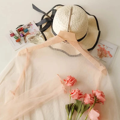Women's Sheer Lace Mesh Long Sleeve Shirt