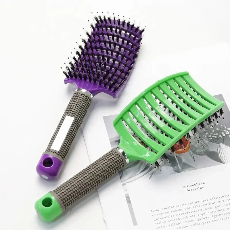 Exfoliating Bristle Hair Brush - Wet Curly Comb Salon Styling Tool - lily supply