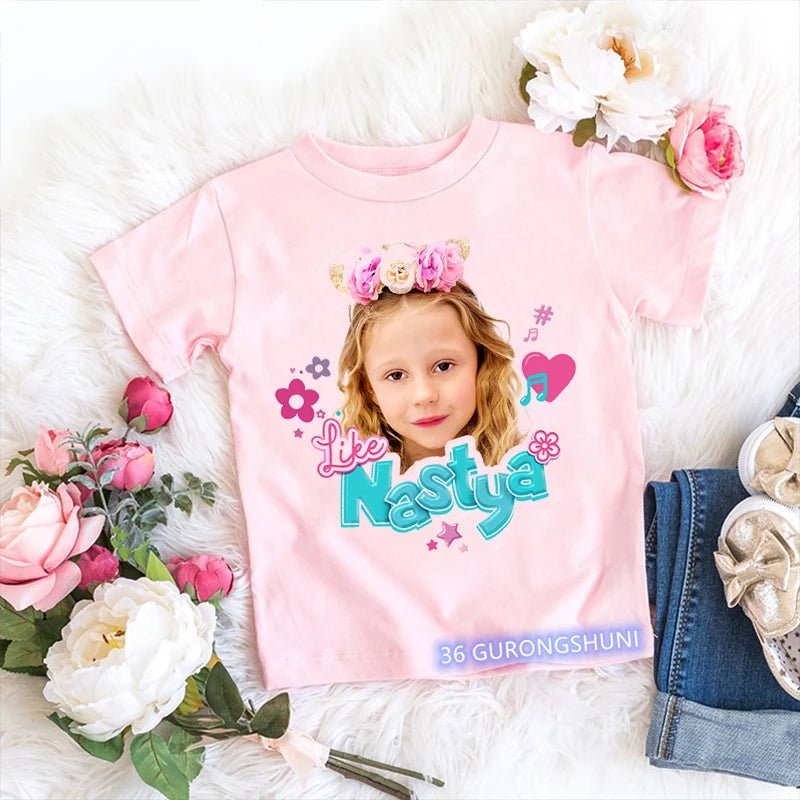t-shirt for girls Cute Nastya Cartoon Print Girls Clothes Summer Kids T Shirts Fashion Baby Tshirts Pink Camisole Tops wholesale - lily supply