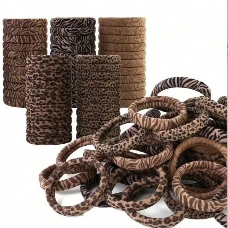 5pcs Leopard Print High Elastic Scrunchie Hair Ties - Ponytail Holders - lily supply