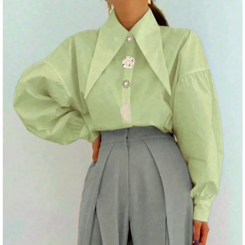 Women's Loose Pointed Collar Office Blouse