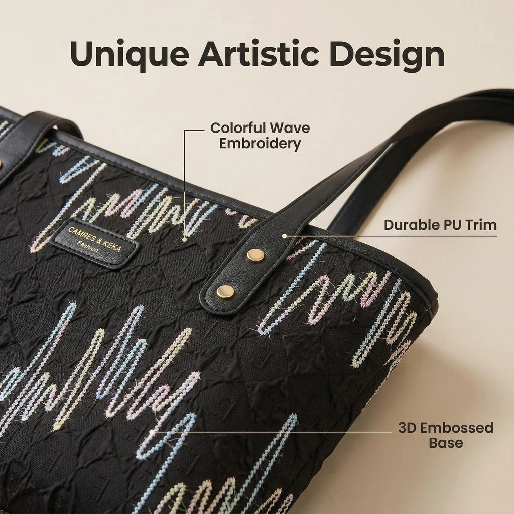 Women's Artistic Embroidery Waterproof Laptop Tote Bag