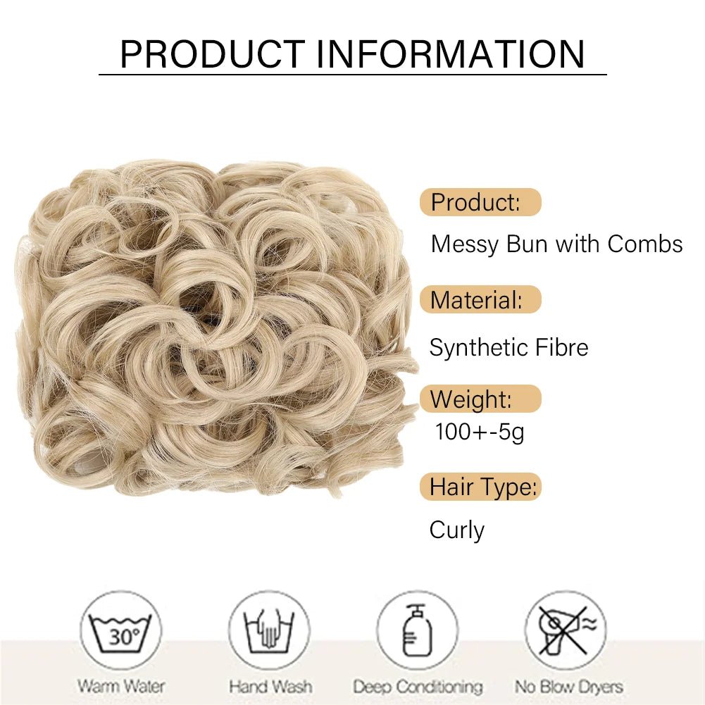 Short Messy Curly Synthetic Hair Bun Extension - Updo Scrunchie Chignon - lily supply