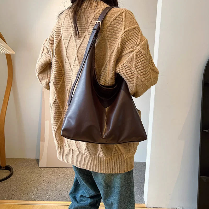 Women's Retro Handmade Large Shoulder Tote Bag - Simple Commuter Bag