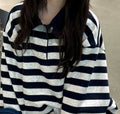 Girls Long Sleeve T-shirt 2025 Autumn Spring New Korean Fashion Casual Daily Sriped Turn - down Collar Top Kids All - match Clothes - lily supply