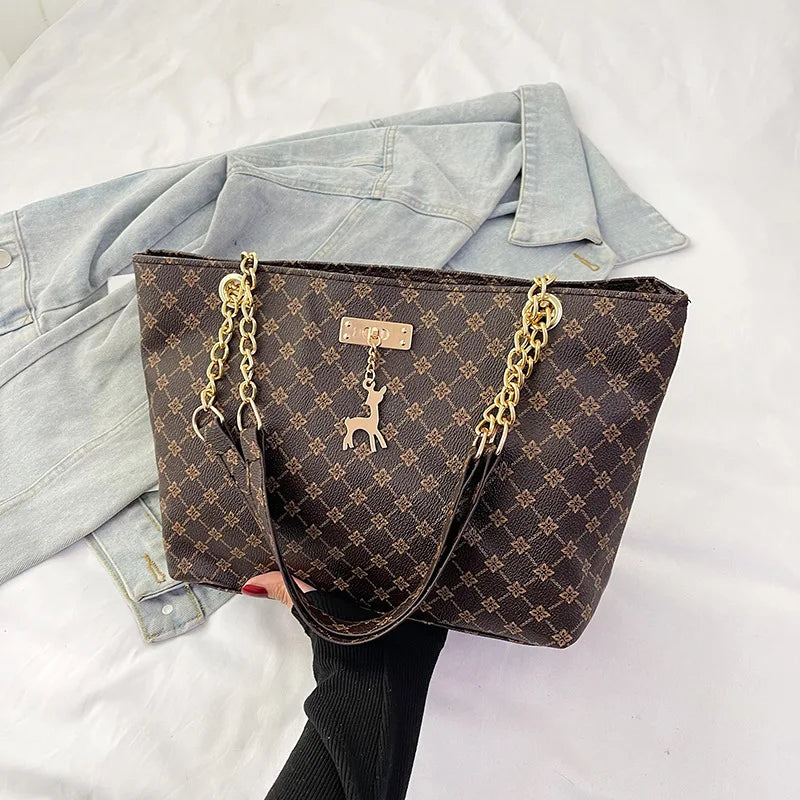 Women's Large Capacity Luxury Print Tote Bag - Trendy Shoulder Purse