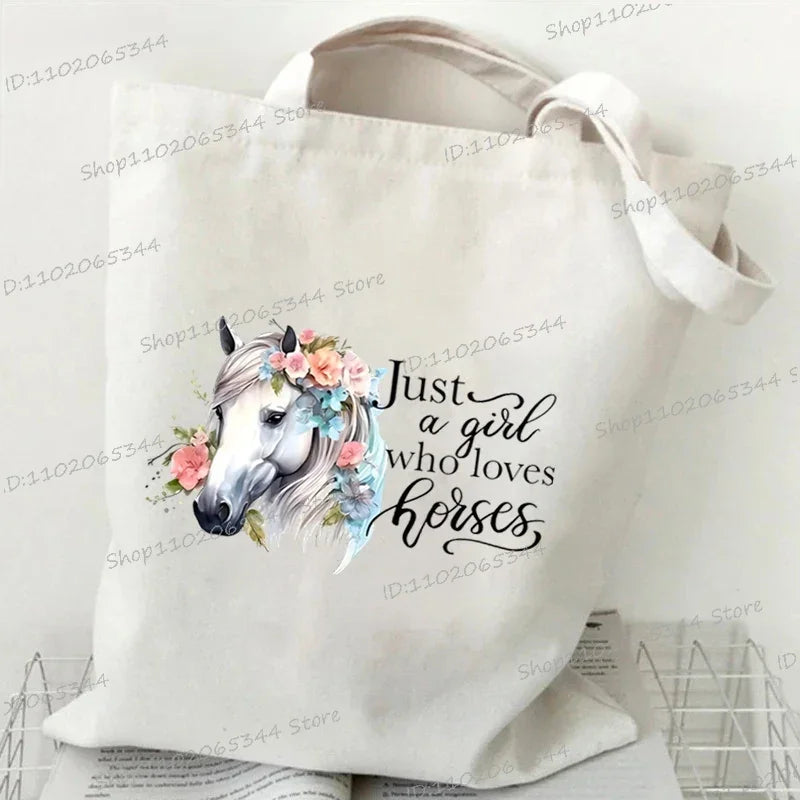 Women's Horse Print Canvas Large Capacity Tote Bag
