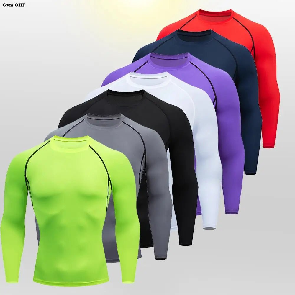 Men Bodybuilding Sports T-Shirt Quick Dry Running Shirt Long Sleeve Compression Top Gym T Shirt Men Fitness Tight Rashgad - lily supply