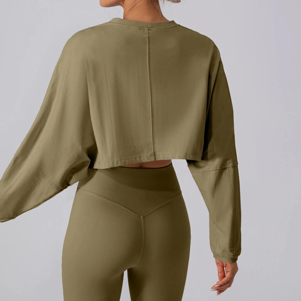 Women Sports Crop Top Long Sleeve T-Shirts Yoga Loose Tops Gym Clothing Outdoor Fitness Running Yoga Shirts Workout Clothes - lily supply