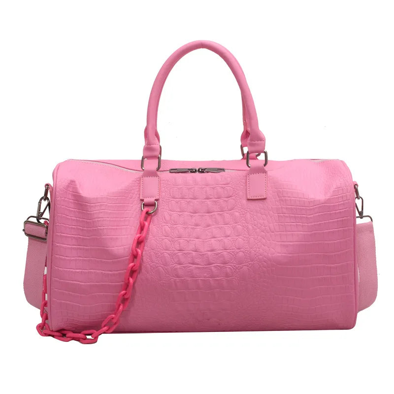 Women Travel Duffel Handbag Large Capacity Business Candy Color Shoulder Bag Waterproof PU Trip Commuting Gym Crossbody Pack