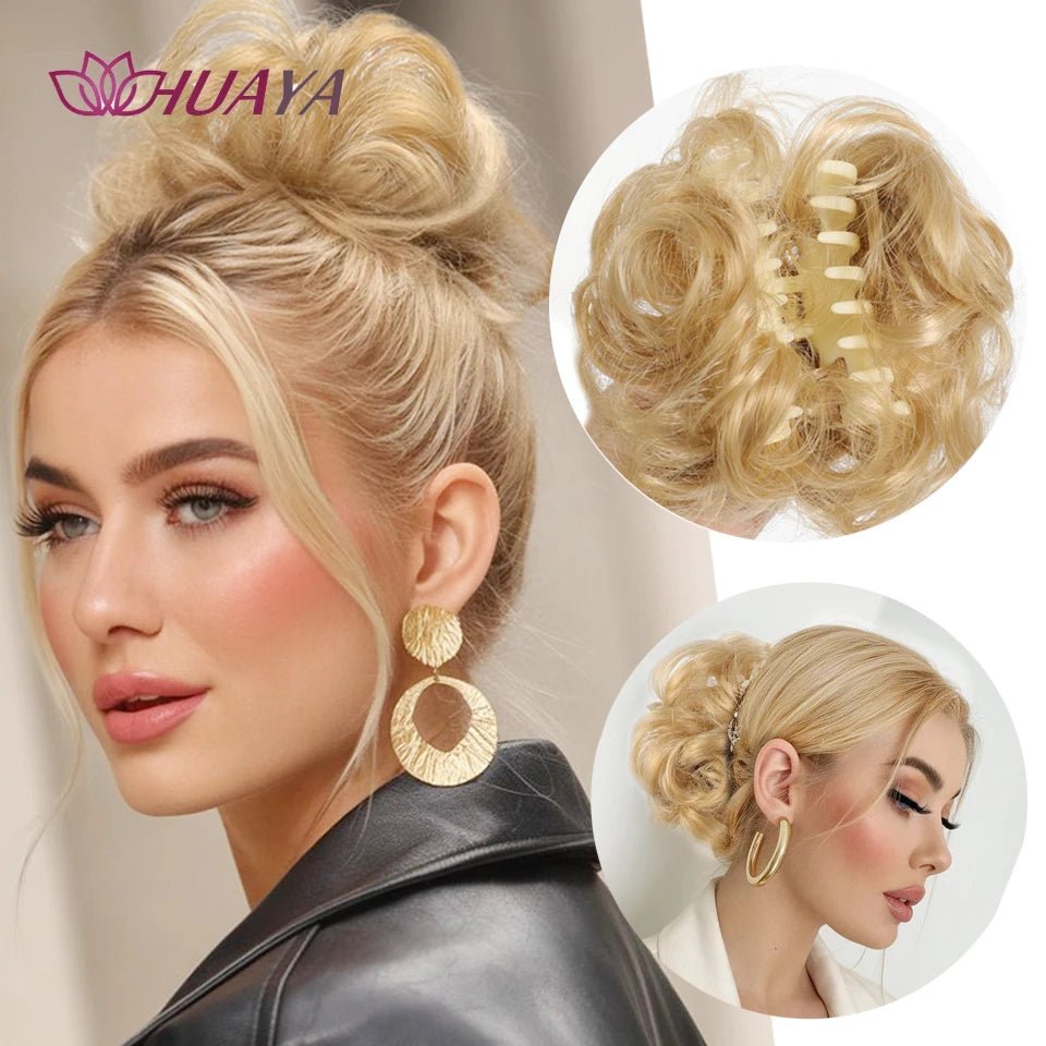 Synthetic Wavy Curly Messy Bun Claw Clip Hair Piece - Ponytail Extension - lily supply