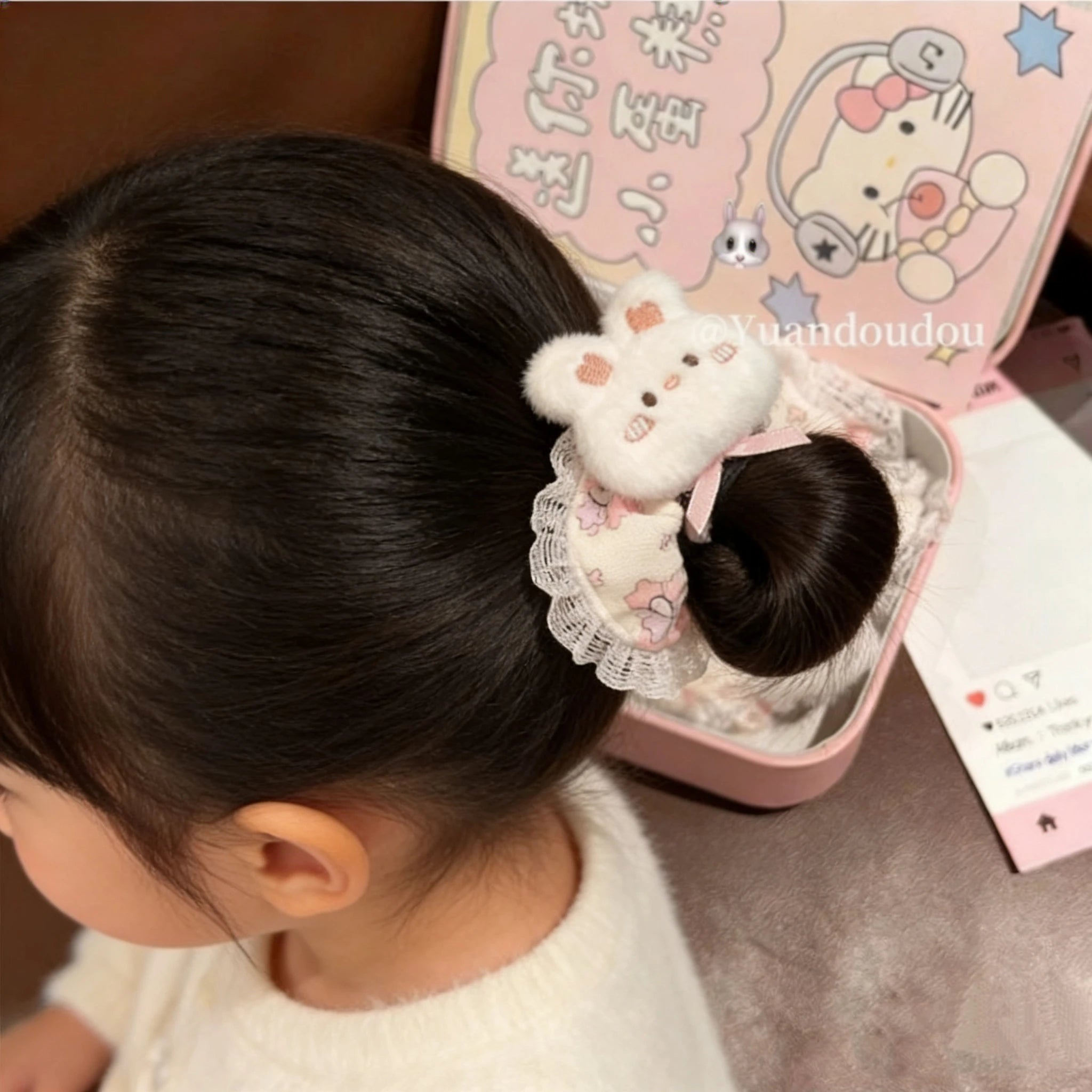 Cute Pink Bunny Hair Scrunchies - Aesthetic Ponytail & Bun Hair Ties - lily supply