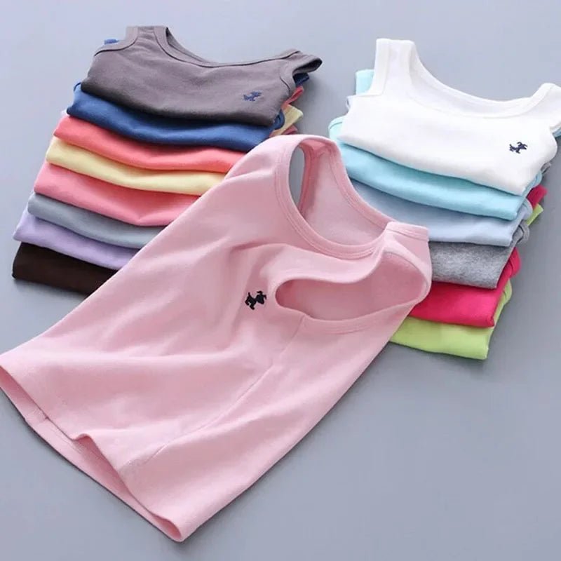 Fashion Children T-shirts for Girls Candy Color Baby Boys Graphic Tee Cotton Vest Tops Kids Summer Clothes Sleeveless T-Shirt - lily supply