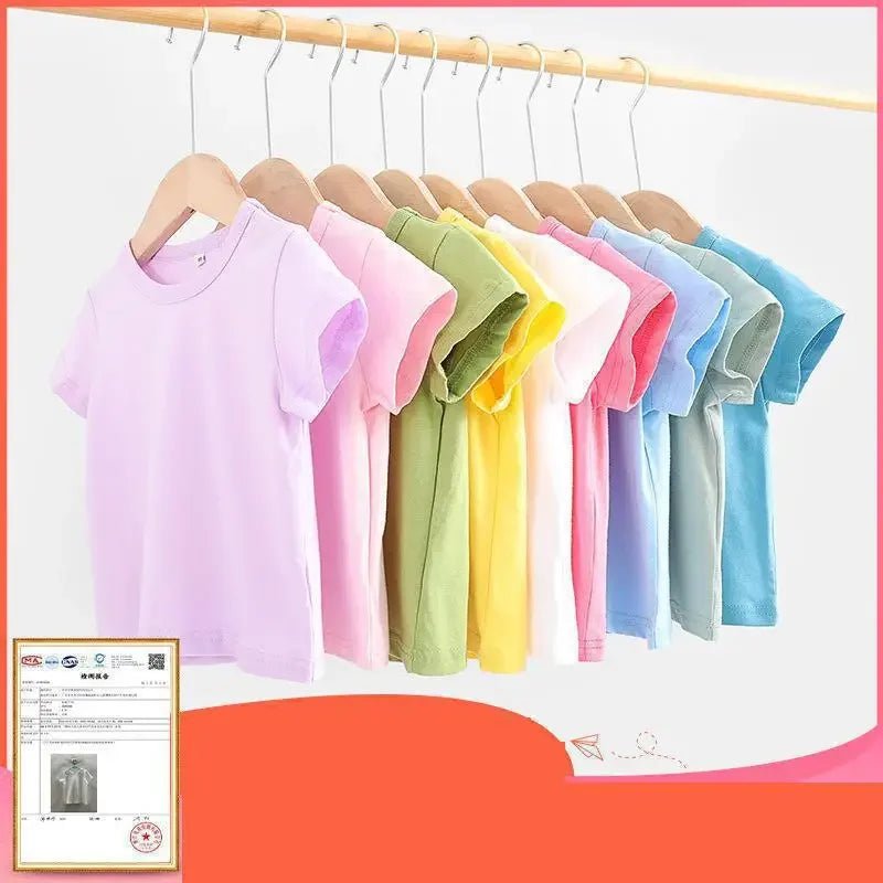 Summer Girls T Shirts Yellow Red Short Sleeve Baby Boy T Shirt White Tee Shirt Cotton Girls Tops For Children Clothes - lily supply