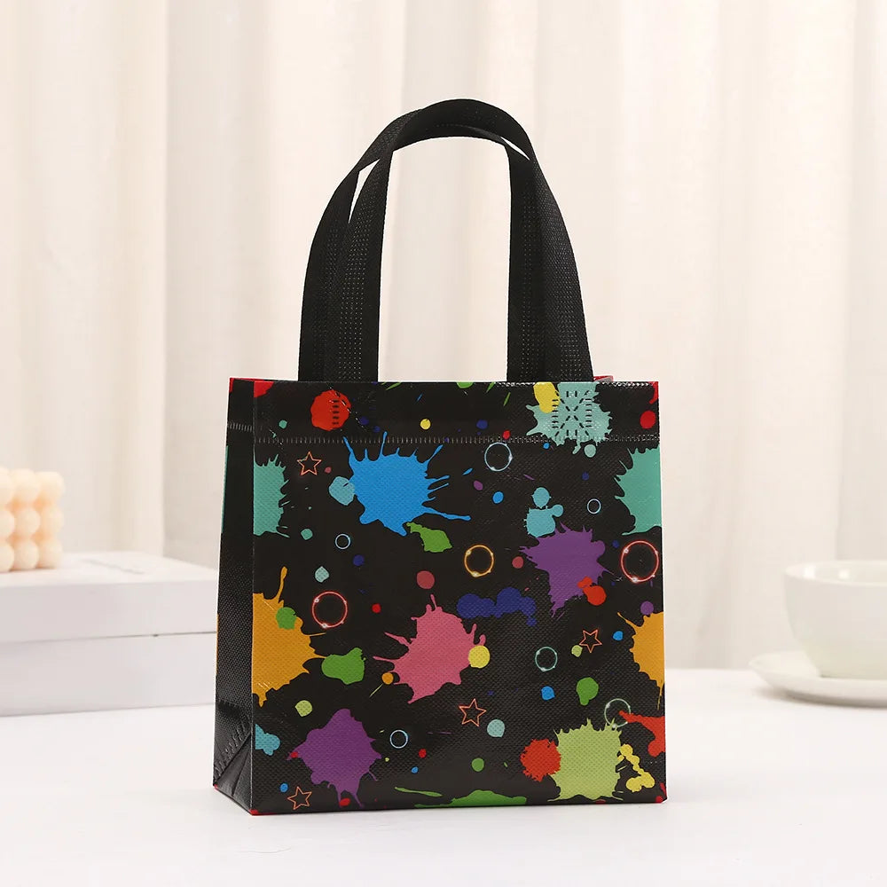 10pcs Neon Print Non-Woven Tote Bags with Handle - Reinforced Edges