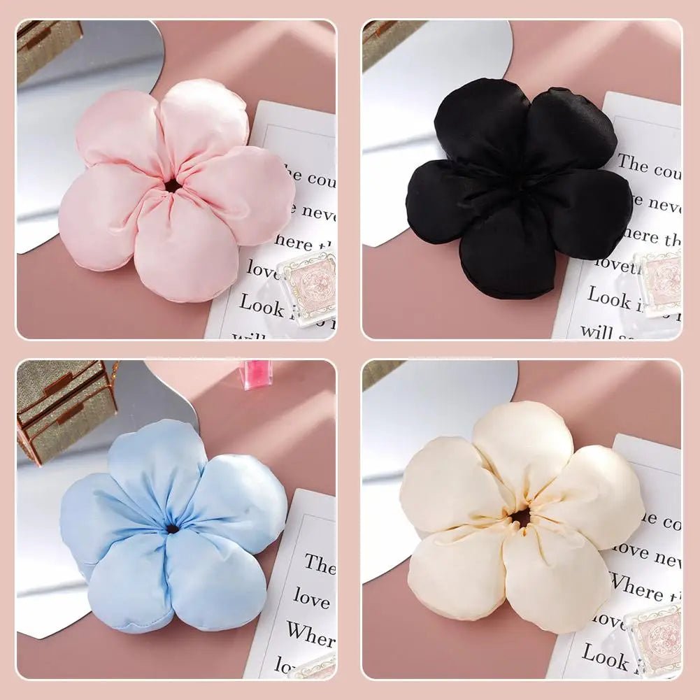 Pink Flower Sponge Scrunchie Hair Tie - Sweet Girl Hair Accessory - lily supply