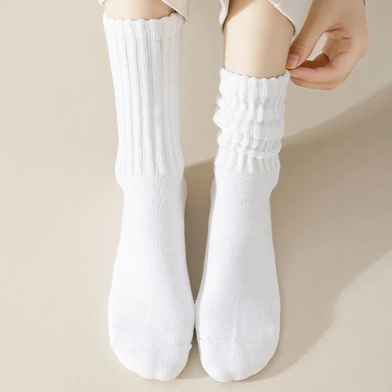 Women's Solid Stacked Knitted Socks – Mid - Calf Casual Socks - lily supply