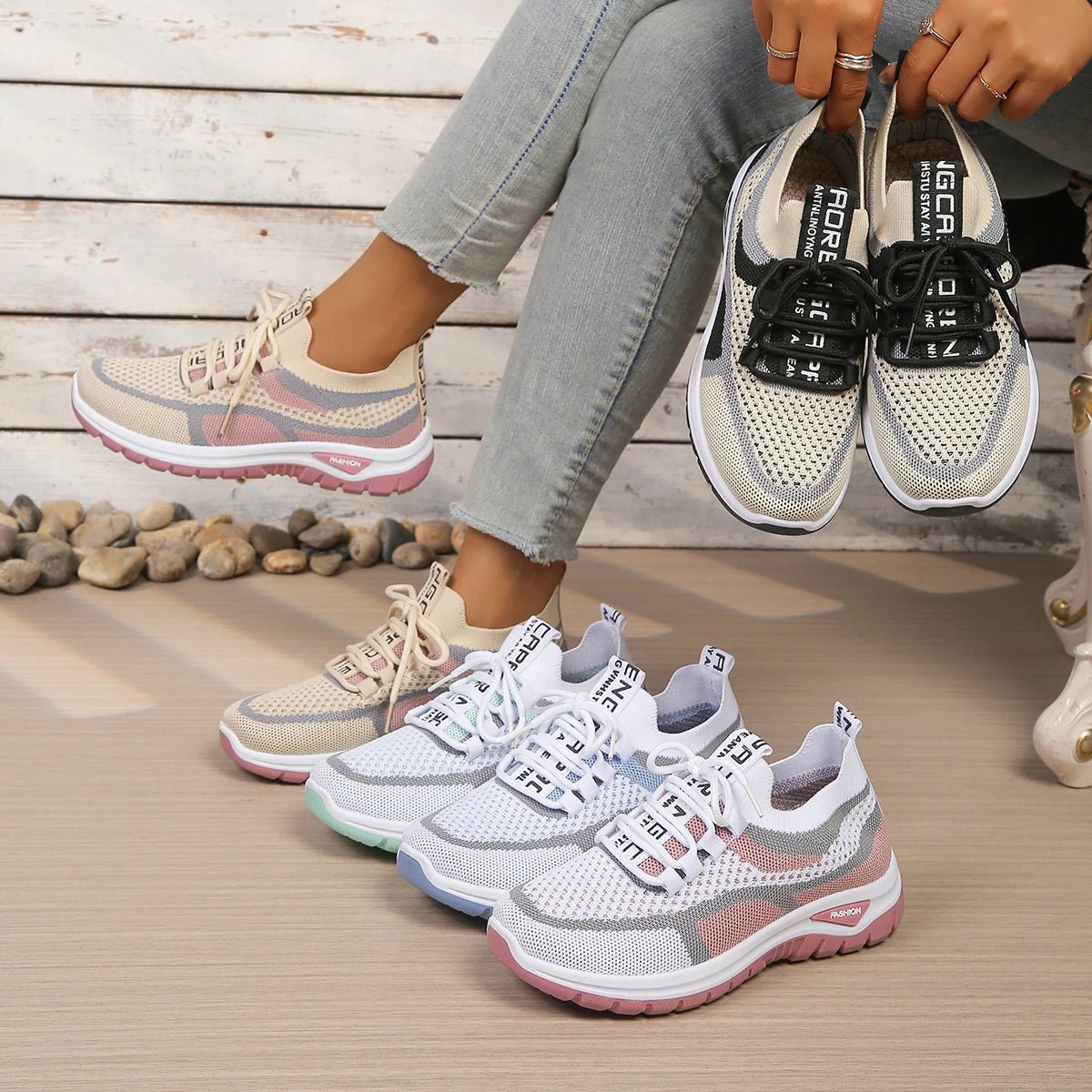 Women's sports shoes breathable flying woven mesh outdoor anti - slip shoes comfortable running women shoes free shippiing shoes - lily supply