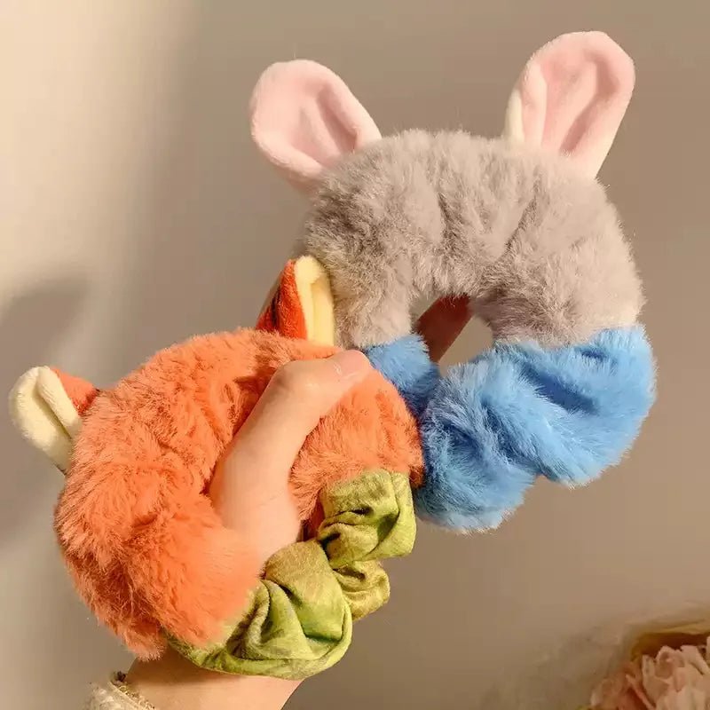 Cartoon Rabbit & Fox Ears Plush Scrunchie Hair Band for Girls - lily supply