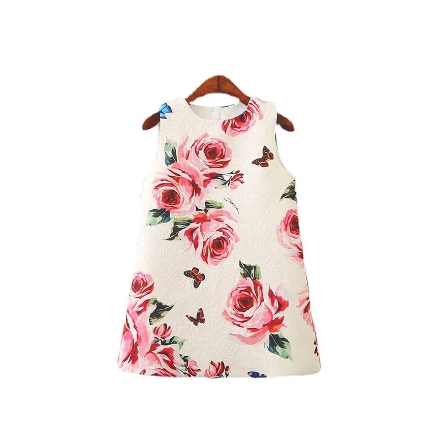 Girls Birthday Party Dress Fashion Rose Printing Children Costumes For Girls Brand Kids Dresses Princess Girls Party Dress - lily supply