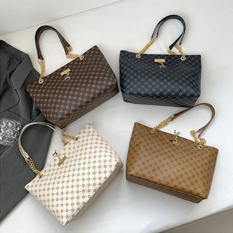 Women's Soft Leather Large Tote Handbag - Presbyopia Texture Shoulder Bag