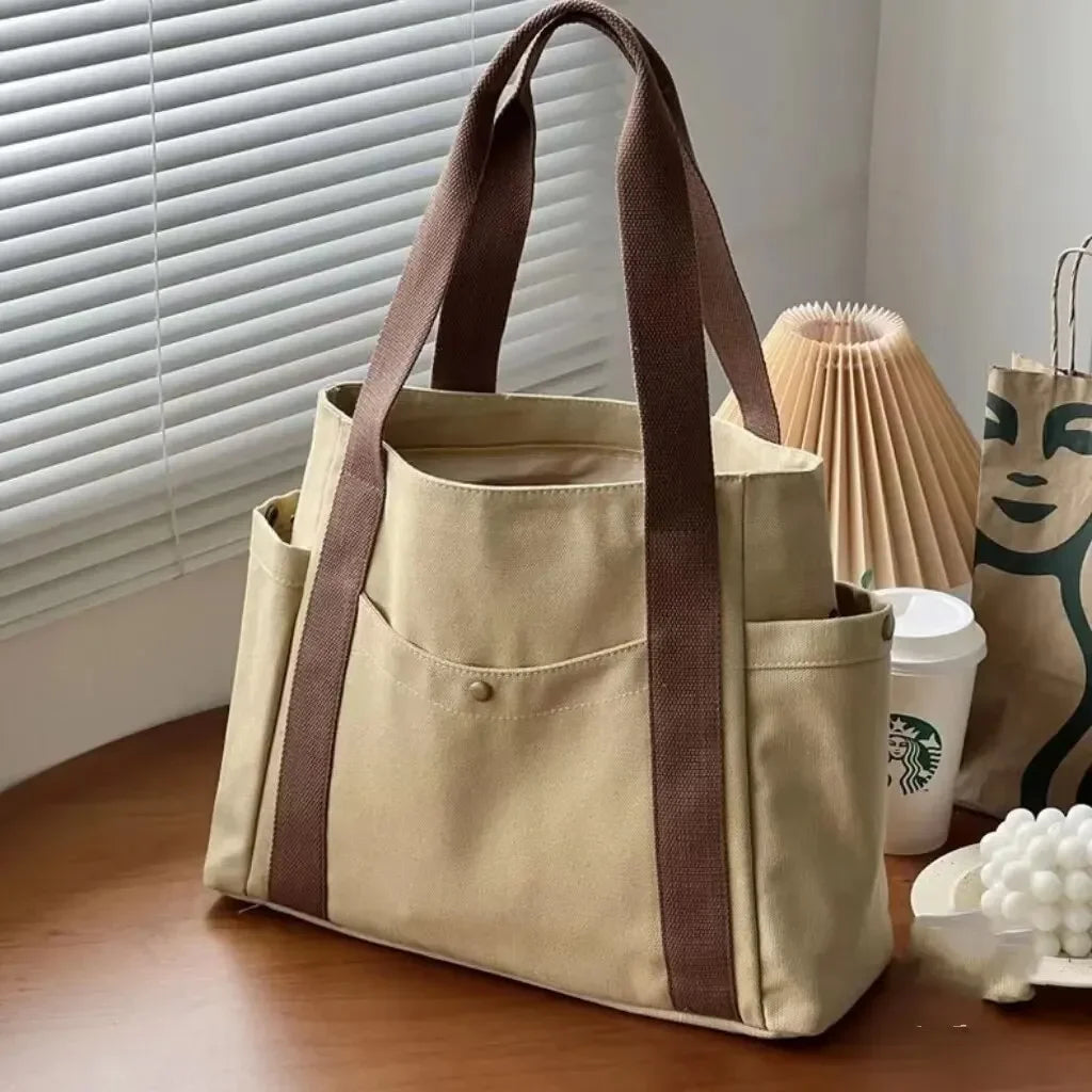 Large Capacity Canvas Tote Bag - Commuter Art Student Shoulder Bag