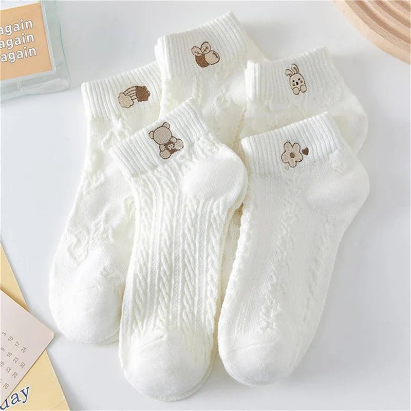 Women's Bear & Rabbit Rainbow Ankle Socks – Cute Kawaii Socks - lily supply