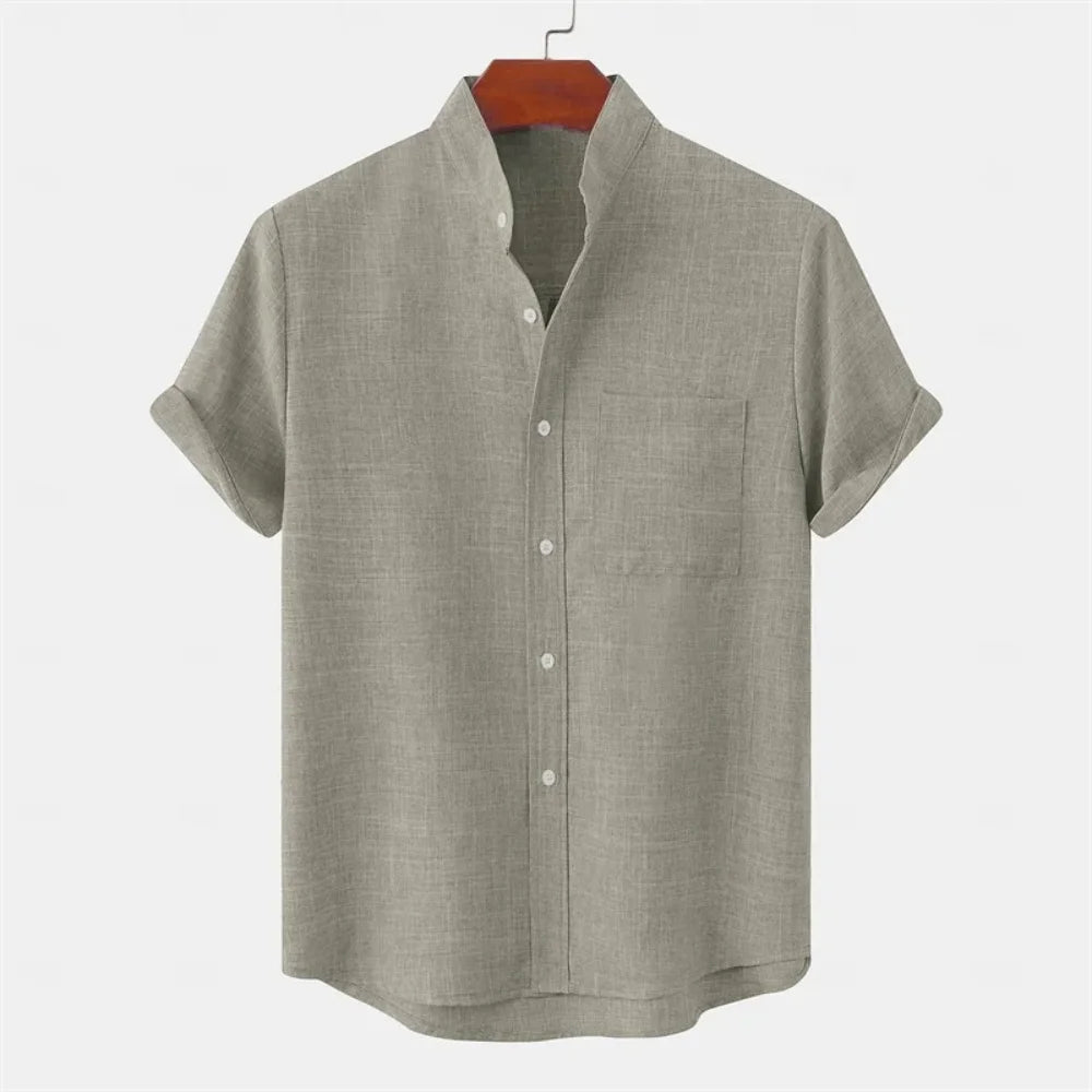 Men's Linen Short Sleeve Collared Shirt