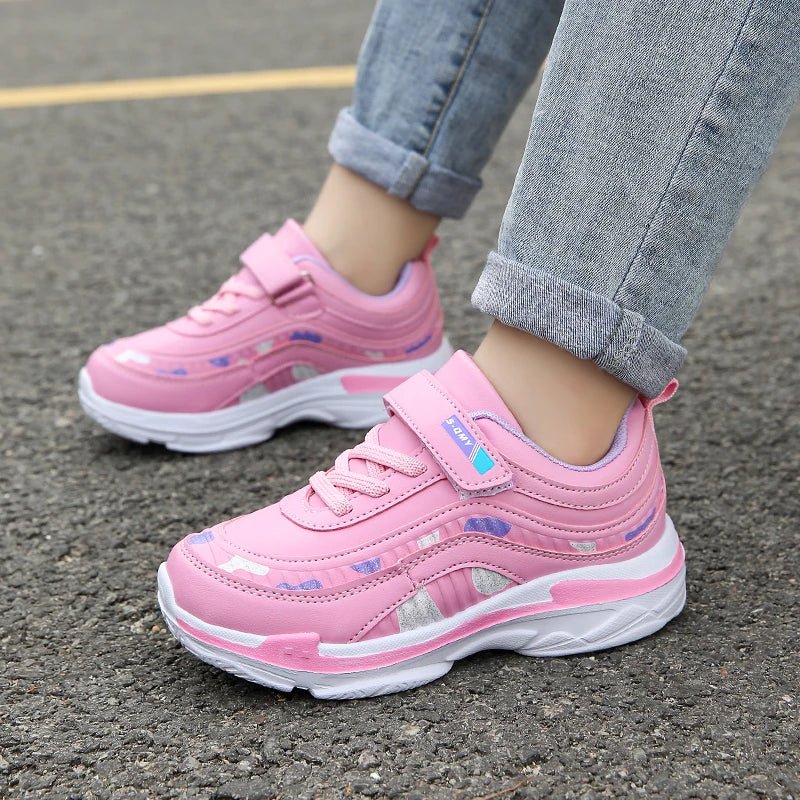 Girls Sport Shoes Waterproof Running Kids Sneakers Casual Leather Pink Breathable Fashion Antislip Lightweight Children Shoes - lily supply